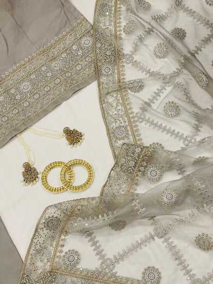 Pastel Charm Grey Embroidered Suit