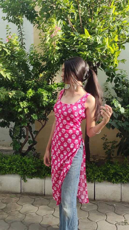 Cotton Strap Long Kurti