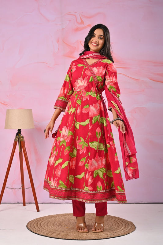 Gulbahaar Rouge Handblock Anarkali Set