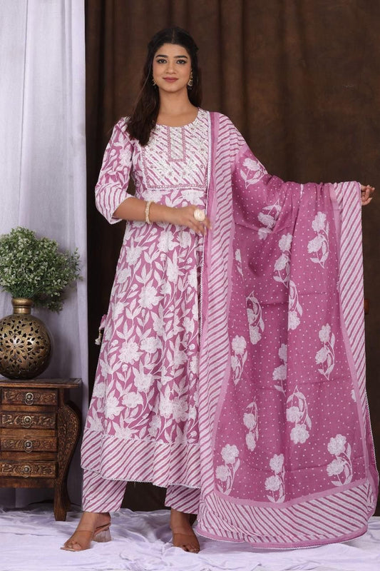 Gulnaar Handblock Cotton Suit Set