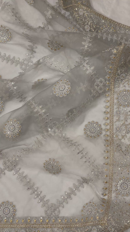 Pastel Charm Grey Embroidered Suit